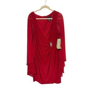 R & M Collection Party Dress NWT Red Faux Wrap with Cape Womans 14W